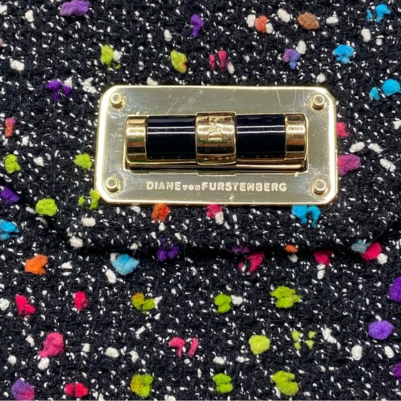 Diane Von Furstenburg Agent Karlie Confetti Tweed Zip On Clutch - Picture 3 of 15